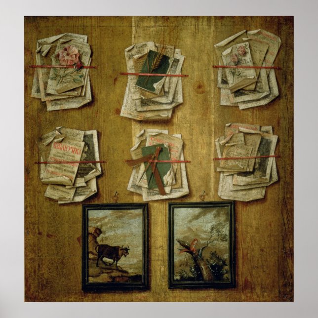 Stillleben mit Buchblättern und Bildern, 1783 Poster (Vorne)