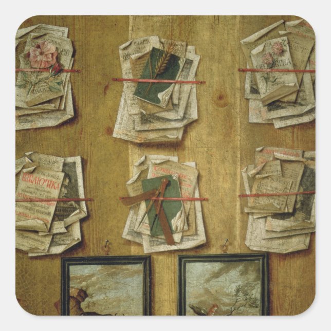 Stillleben mit Buchblättern und Bildern, 1783 Quadratischer Aufkleber (Vorderseite)