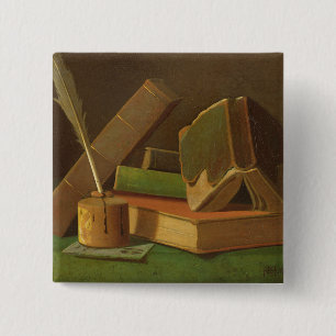 Stillleben mit Büchern und Tintenbrunnen Button