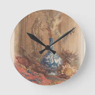Stillleben mit chinesischer Vase und getrockneter Runde Wanduhr
