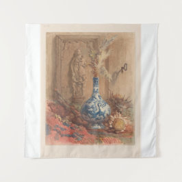 Stillleben mit chinesischer Vase und getrockneter  Wandteppich