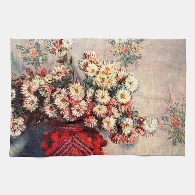 Stillleben mit Chrysanthemen von Claude Monet Geschirrtuch (Horizontal)