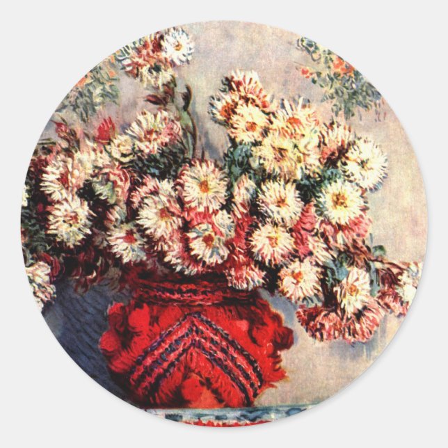 Stillleben mit Chrysanthemen von Claude Monet Runder Aufkleber (Vorderseite)