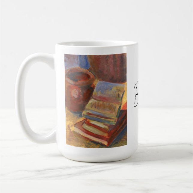 Stillleben mit dem Bild von Büchern Kaffeetasse (Links)