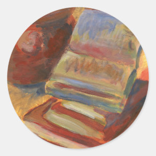 Stillleben mit dem Bild von Büchern Runder Aufkleber