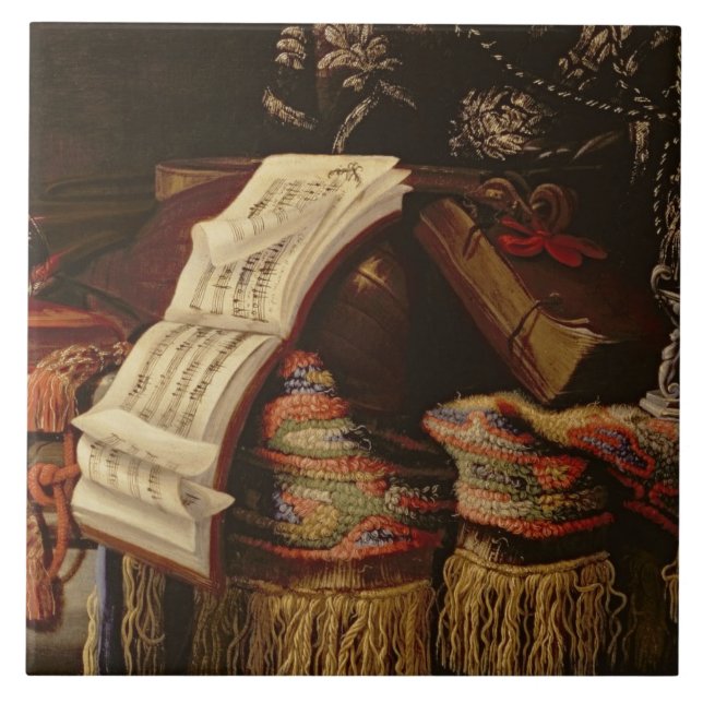 Stillleben mit einem Buch der Noten Fliese (Vorderseite)