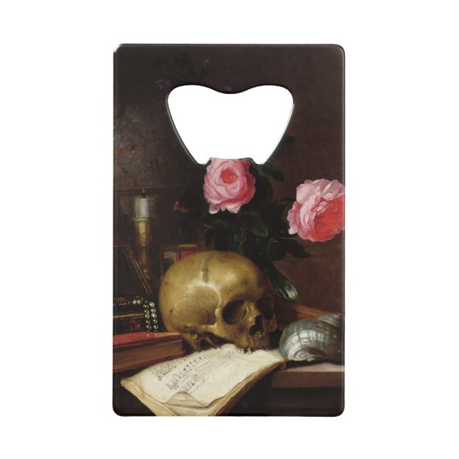 Stillleben mit einem Schädel Geldkarten Flaschenöffner (Vorderseite)