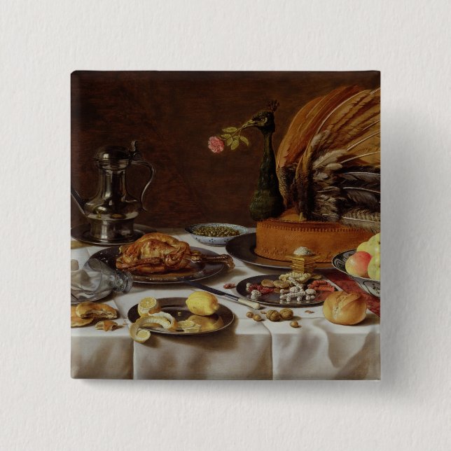 Stillleben mit einer Pfau-Torte, 1627 Button (Vorderseite)