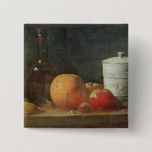 Stillleben mit Frucht-und Wein-Flasche Button