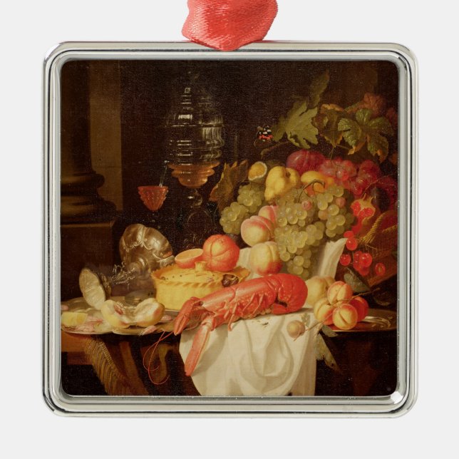 Stillleben mit Hummer Silbernes Ornament (Vorne)