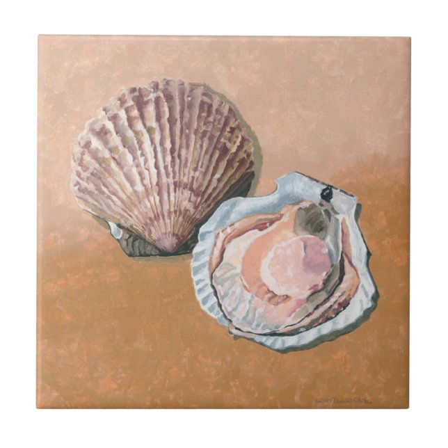 Stillleben mit Jakobsmuscheln Fliese (Vorderseite)
