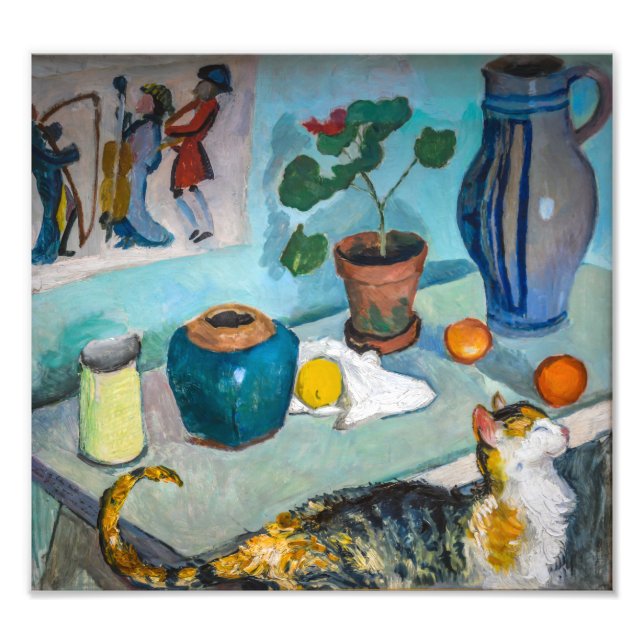 Stillleben mit Katze | Auguste Macke | Fotodruck (Vorne)