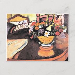 Stillleben mit Kissen mit Hirschdesign und Bouquet Postkarte