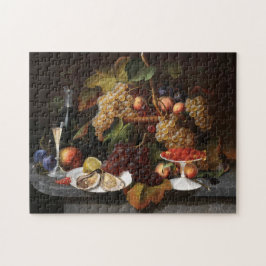 Stillleben mit Obst, Austern und Weinmalerei Puzzle