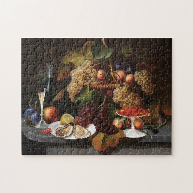 Stillleben mit Obst, Austern und Weinmalerei Puzzle (Horizontal)