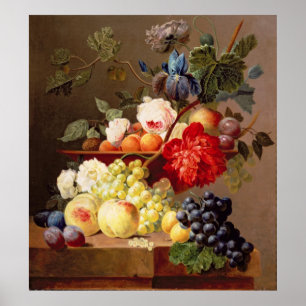 Stillleben mit Obst und Blume Poster