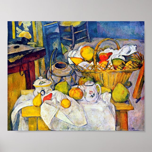Stillleben mit Obstkorb, Paul Cezanne Poster (Vorne)