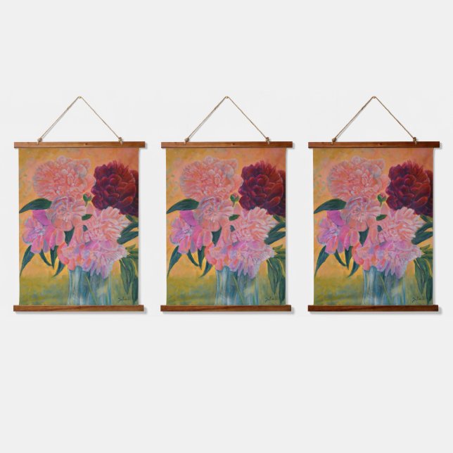 Stillleben mit Peonies-Malerei Wandteppich Mit Holzrahmen (Dreifach)