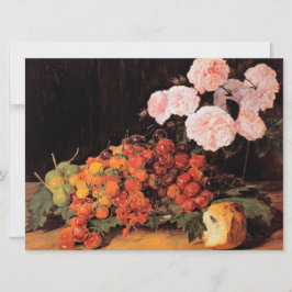 Stillleben mit Rose, Erdbeeren und Brot Karte