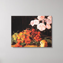 Stillleben mit Rose, Erdbeeren und Brot Leinwanddruck