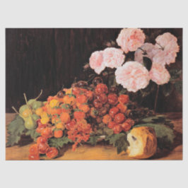 Stillleben mit Rose, Erdbeeren und Brot Seidenpapier