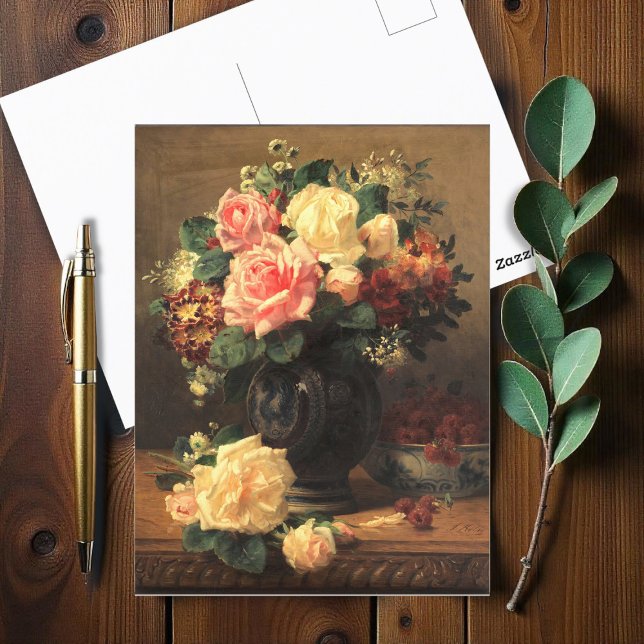Stillleben mit Rose und Himbeeren, Postkarte (Von Creator hochgeladen)
