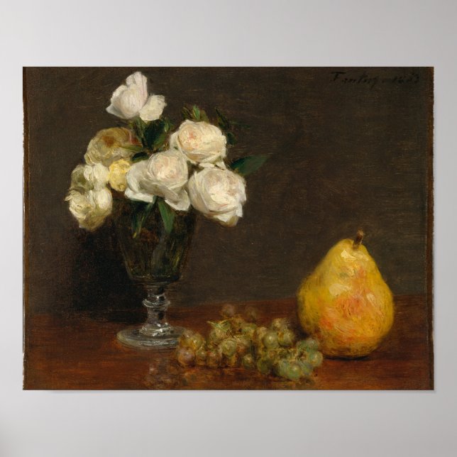 Stillleben mit Rose und Obst Henri Fantin-Latou Poster (Vorne)