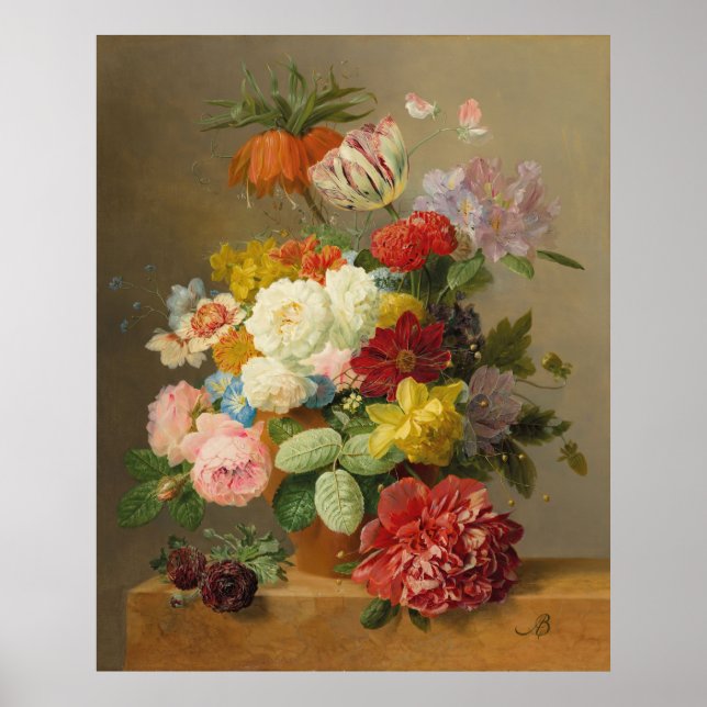 Stillleben mit Rose und Peonies - Bloemers A. Poster (Vorne)