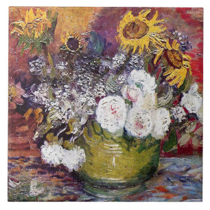 Stillleben mit Rose und Sonnenblumen - Van Gogh Fliese