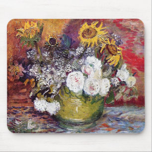Stillleben mit Rose und Sonnenblumen - Van Gogh Mousepad