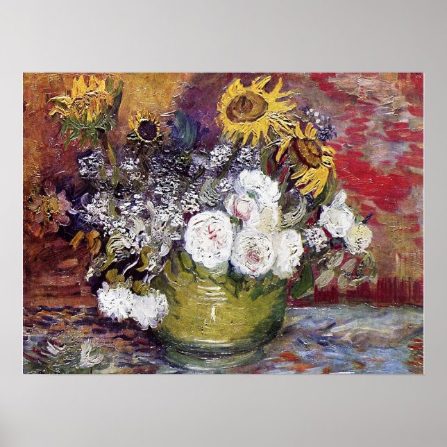 Stillleben mit Rose und Sonnenblumen - Van Gogh Poster (Vorne)