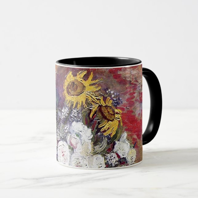 Stillleben mit Rose und Sonnenblumen - Van Gogh Tasse (VorderseiteRechts)
