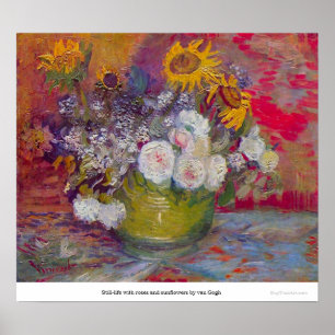 Stillleben mit Rose und Sonnenblumen von van Gogh Poster