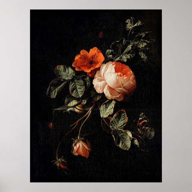 Stillleben mit Rose von Elias van den Broeck Poster (Vorne)