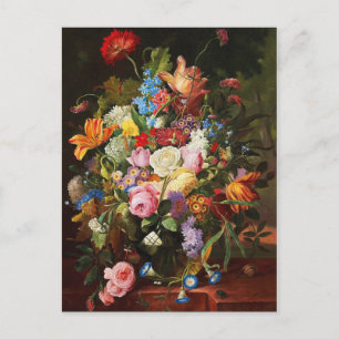 Stillleben mit Rosen, Tulpen und Nelken Postkarte