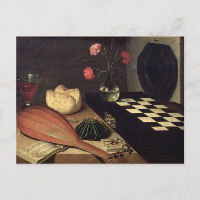 Stillleben mit Schachbrett, 1630 Postkarte (Vorderseite)