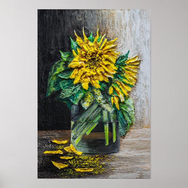 Stillleben mit Sonnenblumen Acrylmalerei  Poster (Vorne)