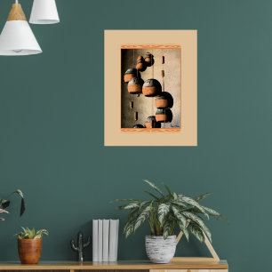Stillleben mit spiralförmigen tönernen Windspielen Poster