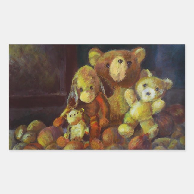 Stillleben mit Teddy Bears Rechteckiger Aufkleber (Vorderseite)
