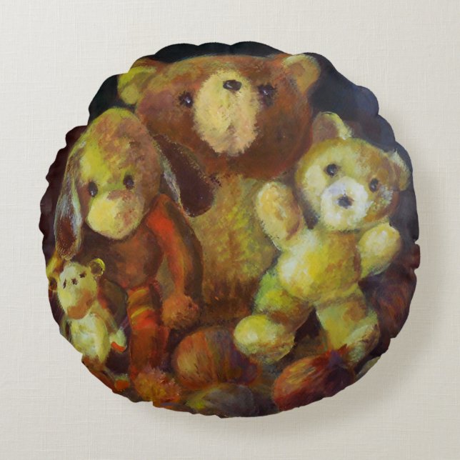 Stillleben mit Teddy Bears Rundes Kissen (Vorderseite)