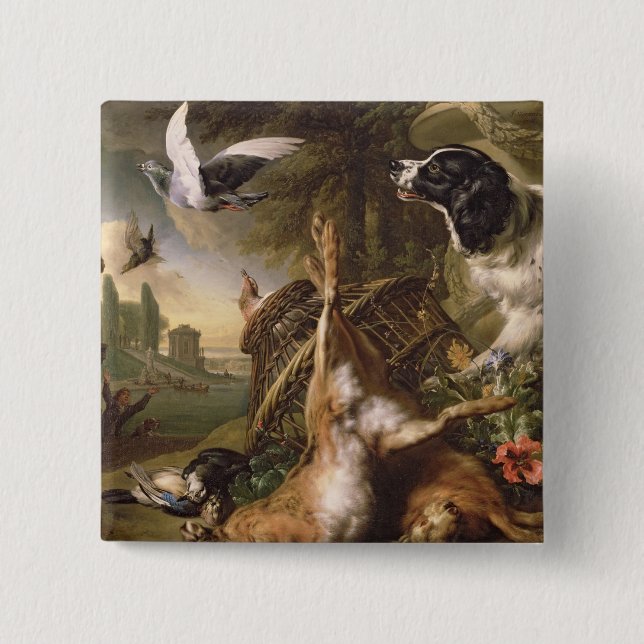 Stillleben mit totem Spiel und Hasen Button (Vorderseite)