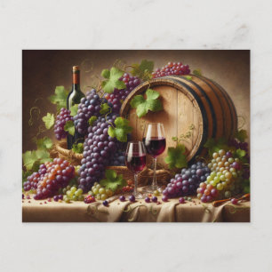 Stillleben mit Trauben und Wein Postkarte