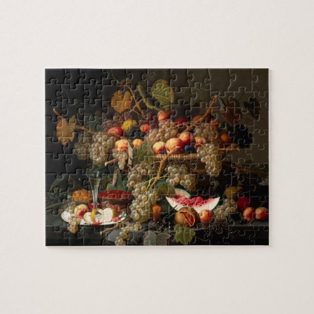 Stillleben mit Traubenöl auf Leinwand Puzzle (Horizontal)