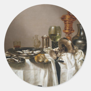 Stillleben mit Vergoldungsbecher - Willem Claesz. Runder Aufkleber
