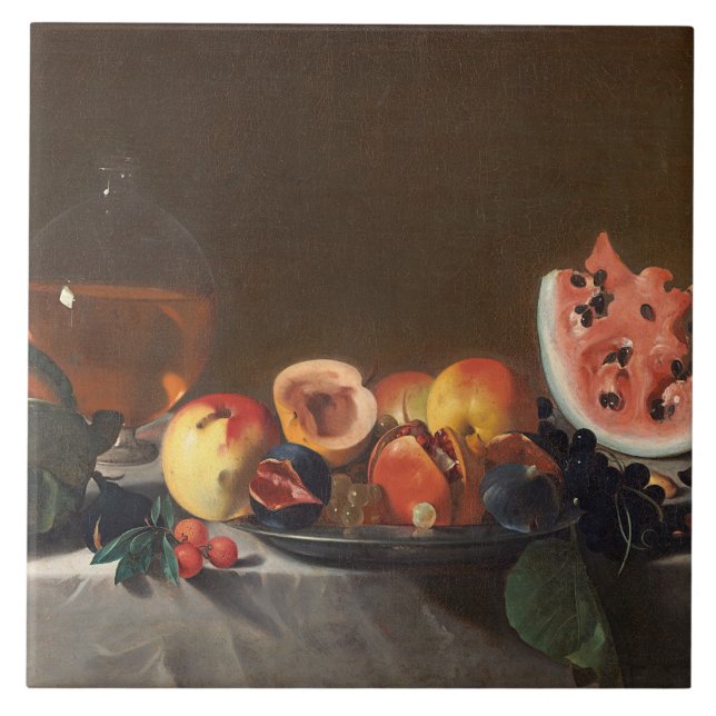 Stillleben mit Wassermelonen und Carafe Fliese (Vorderseite)