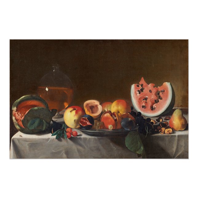 Stillleben mit Wassermelonen und Karaffe Poster (Vorderseite)