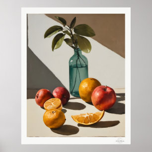 Stillleben mit Zitrusfrüchten und Glasflasche Post Poster