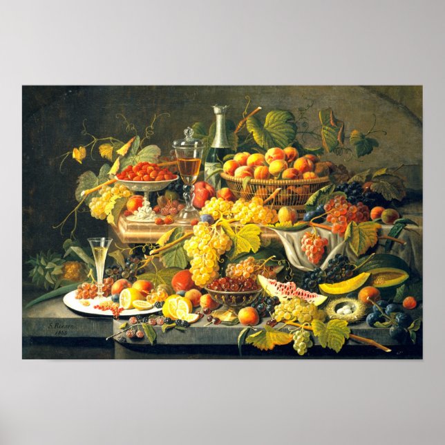 Stillleben: Obst 1855 von Severin Roesen - Poster (Vorne)
