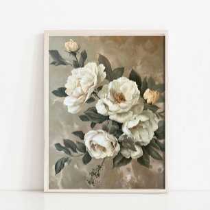 Stillleben-Ölgemälde Blumen, Vintage-Rosen-Druck Poster