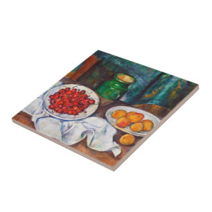 Stillleben Pauls Cezanne mit Kirschen und Fliese